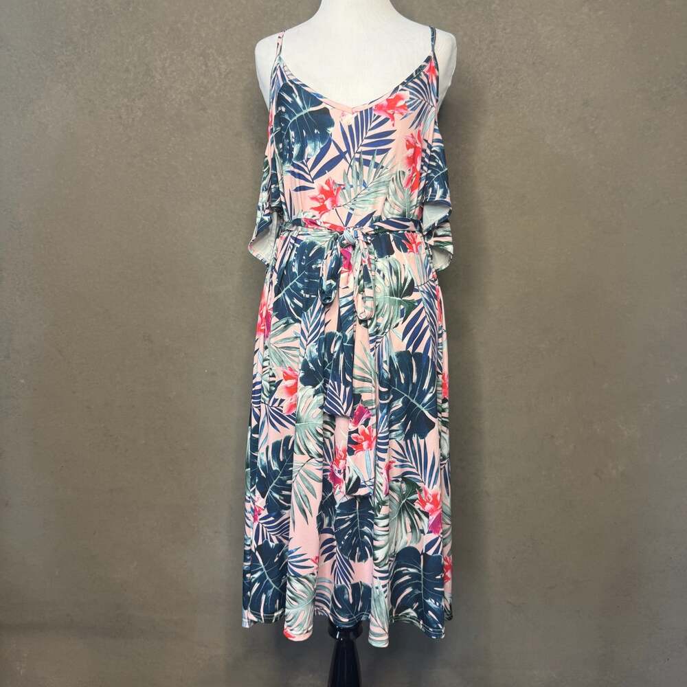 Yours London Tropical Floral A-Line Midi Dress UK 20 Cold Shoulder